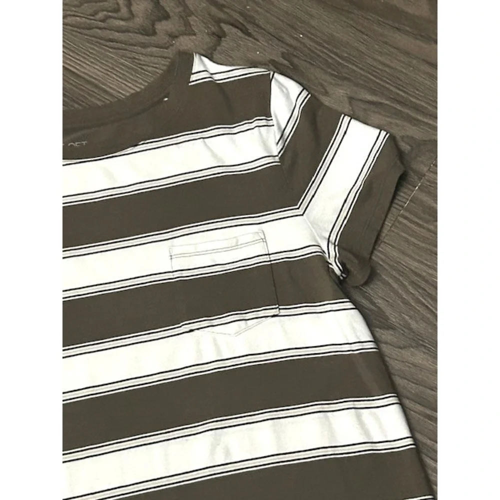 LOFT Beach Womens Brown Striped Short Sleeve Pocket T-Shirt Dress Size Medium - Picture 9 of 13